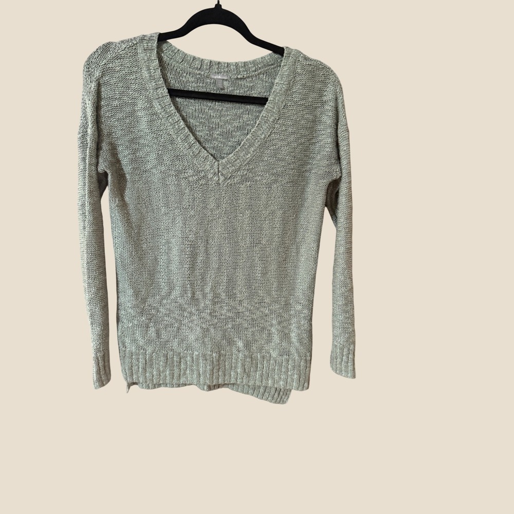 Charlotte Russe Y2k XS Sage Green Marled‎ V-Neck Knit Sweater Side Slit Casual